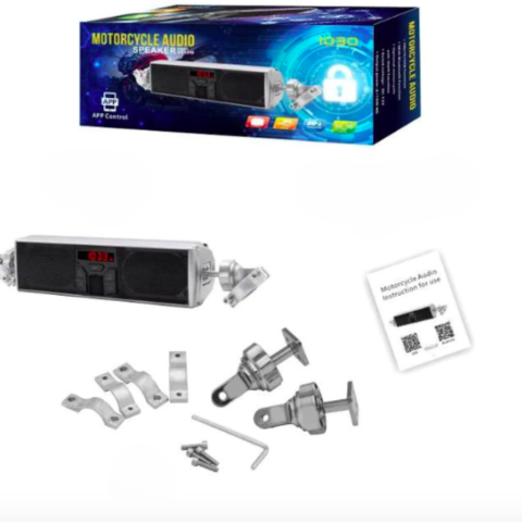 רמקול אופנוע עם מחזיק כידון — אידיאלי לנסיעות שלכם עם מוזיקה