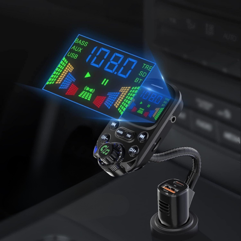 Ricevitore FM Multifunzionale per Auto — Musica & Assistente Vocale 